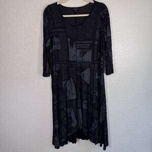 Comfy USA Dress Womens Medium Newspaper Print Artsy Lagenlook Tunic Art to Wear